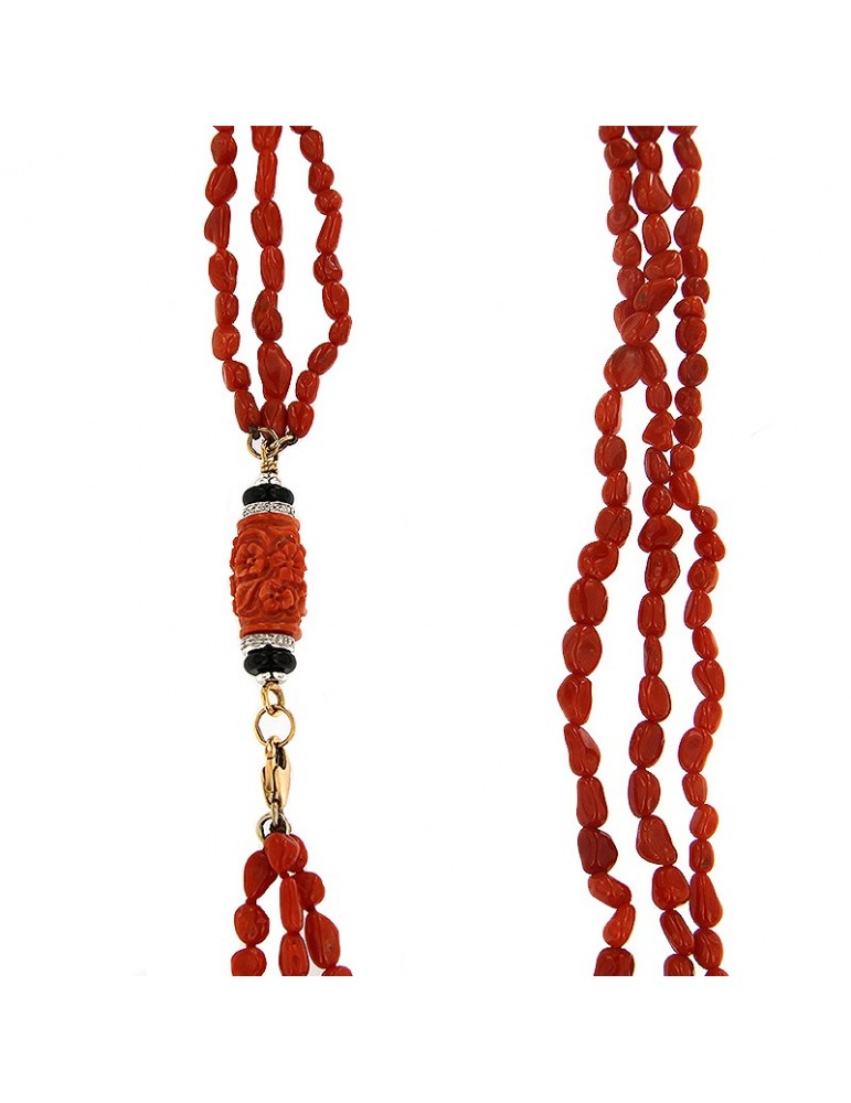 Silvia Kelly Woman's Necklace - in Gold with Mediterranean Coral and Diamonds - 0