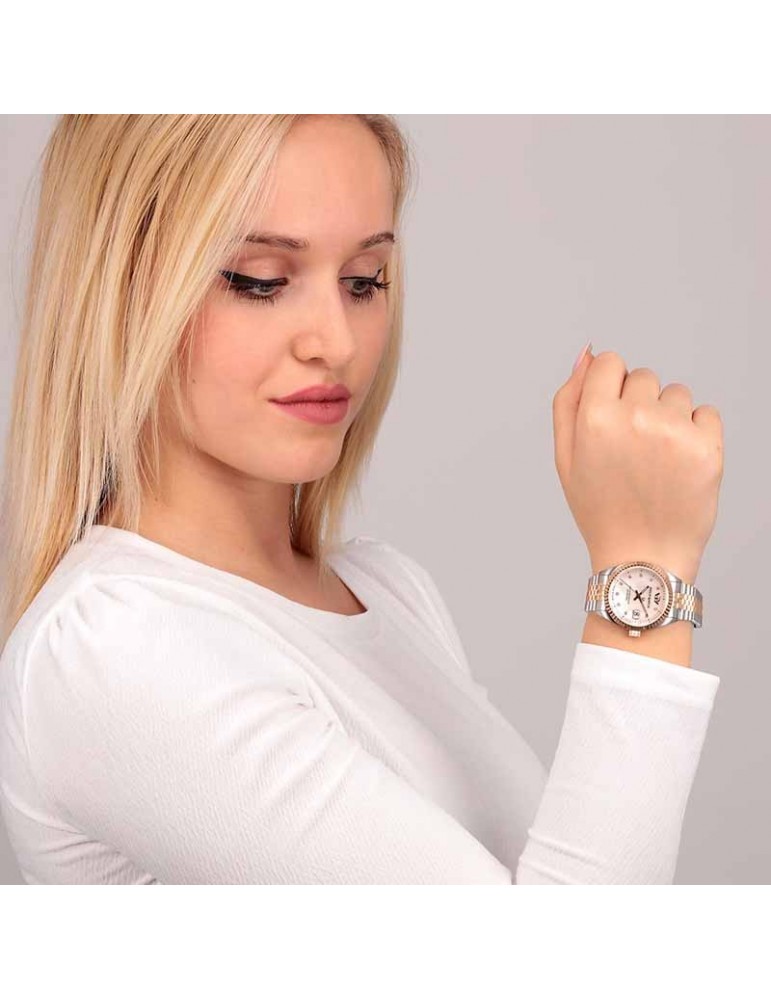 Philip Watch Watch Woman - Caribe Time and Date 35mm Rose Gold Mother of Pearl with Natural Diamonds - 0