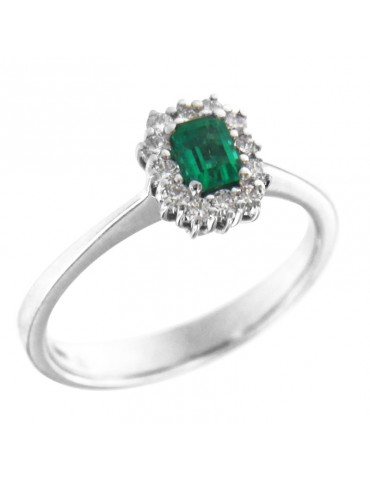 Ring Crieri Woman - Bogotá in 18K White Gold with Natural Diamonds and Emerald 0.27 ct - 0