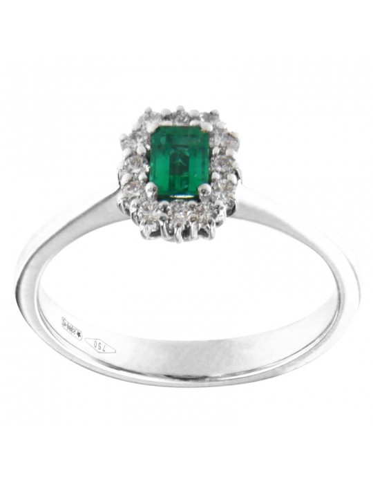 Ring Crieri Woman - Bogotá in 18K White Gold with Natural Diamonds and Emerald 0.27 ct - 0