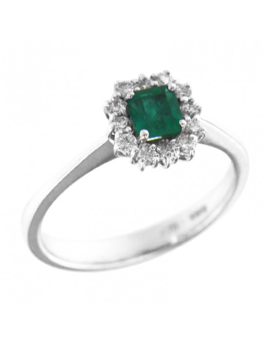 Ring Crieri Woman - Bogotá in 18K White Gold with Natural Diamonds and Emerald 0.35 ct - 0
