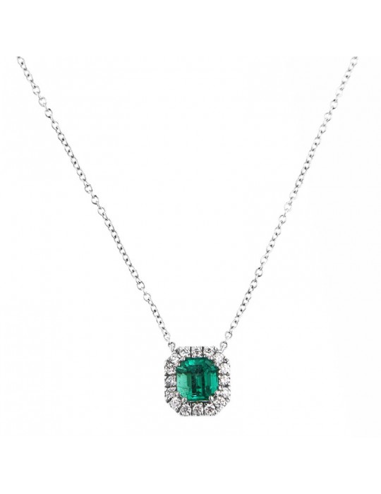 Crieri Woman's Necklace - Bogotá in 18k White Gold with Natural Diamonds and Emerald 1.34 ct - 0