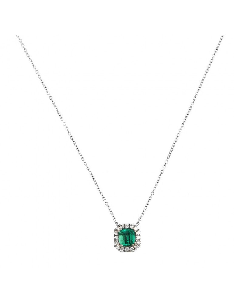 Crieri Woman's Necklace - Bogotá in 18k White Gold with Natural Diamonds and Emerald 1.34 ct - 0