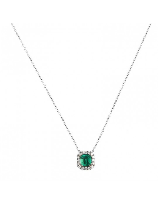 Crieri Woman's Necklace - Bogotá in 18k White Gold with Natural Diamonds and Emerald 1.34 ct - 0