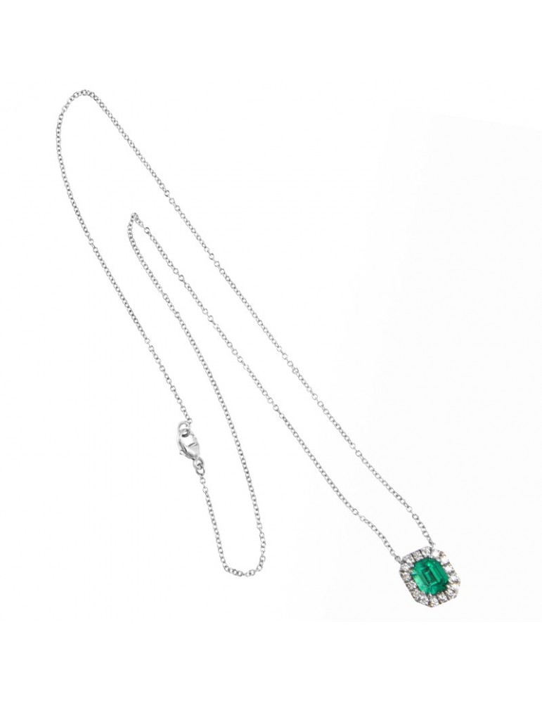 Crieri Woman's Necklace - Bogotá in 18k White Gold with Natural Diamonds and Emerald 1.34 ct - 0