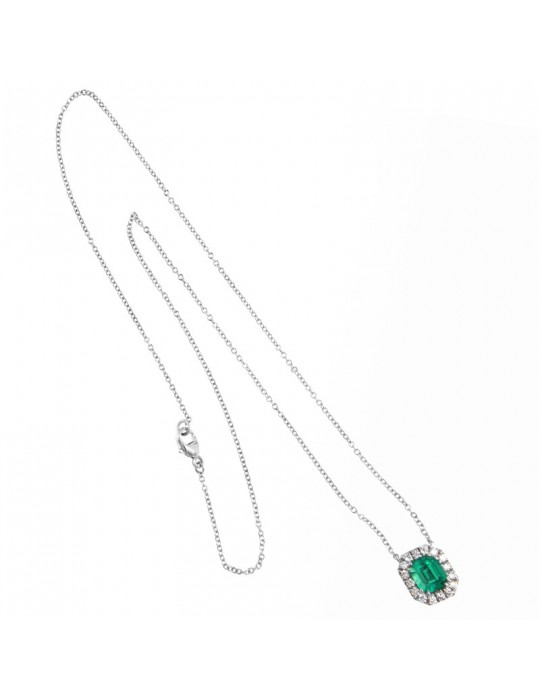 Crieri Woman's Necklace - Bogotá in 18k White Gold with Natural Diamonds and Emerald 1.34 ct - 0