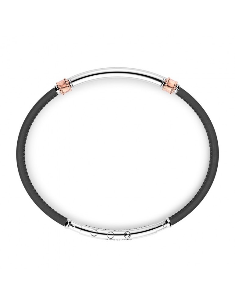 Zancan Bracelet - Spring - Black Leather - 925% Silver Plate - ESB174NE
