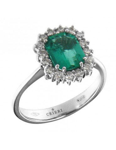 Ring Crieri Woman - Bogotá in 18K White Gold with Natural Diamonds and Emerald 1.42 ct - 0
