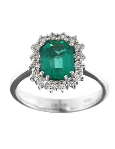 Ring Crieri Woman - Bogotá in 18K White Gold with Natural Diamonds and Emerald 1.42 ct - 0 2