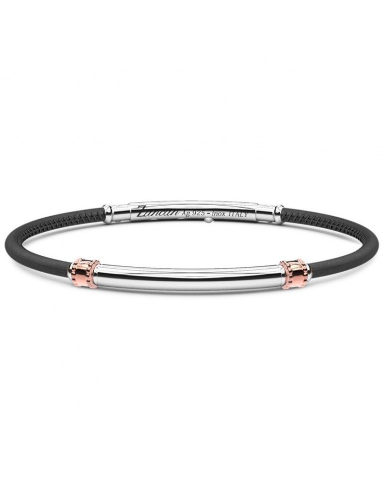 Zancan Bracelet - Spring - Black Leather - 925% Silver Plate - ESB174NE