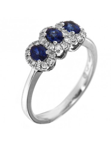 Anello Picca Donna - in Oro Bianco con Diamanti e Zaffiri - 0