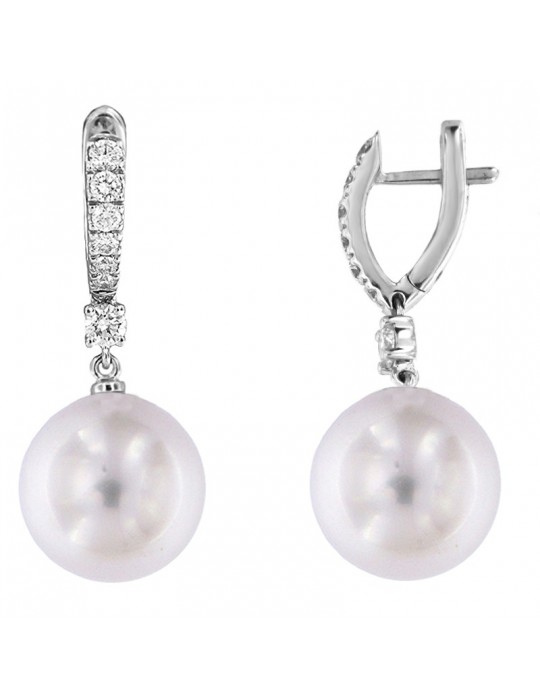 Picca Pearl's Earrings - Australian South Sea in White Gold with Diamonds - 0