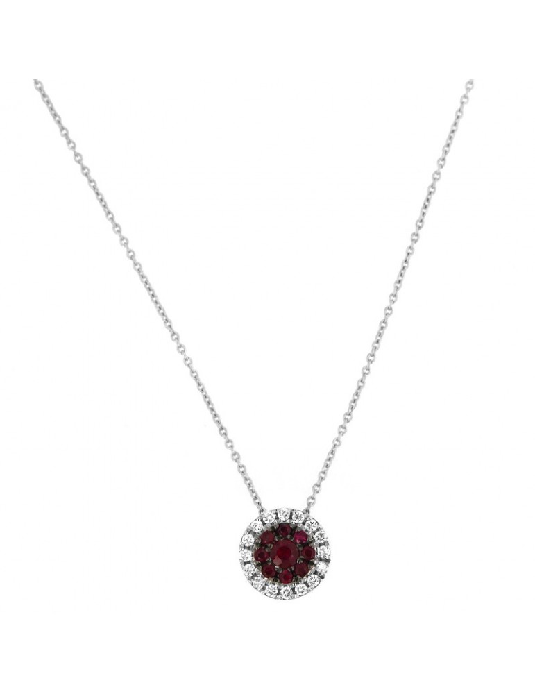 Collana Picca Donna - Pendente in Oro Bianco con Diamanti e Rubini - 0