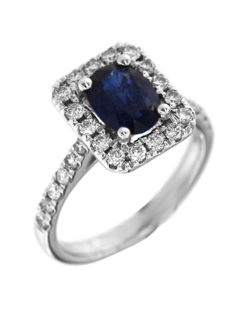 Anello Picca Donna - in Oro Bianco con Diamanti e Zaffiro - 0