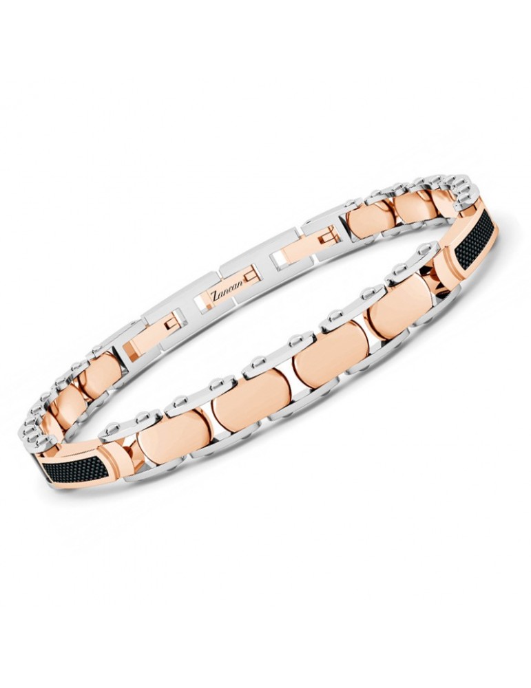 Zancan Men's Bracelet - Hi-Teck in 316L Steel Bicolor Rose Gold with Carbon Fiber Inserts - 0