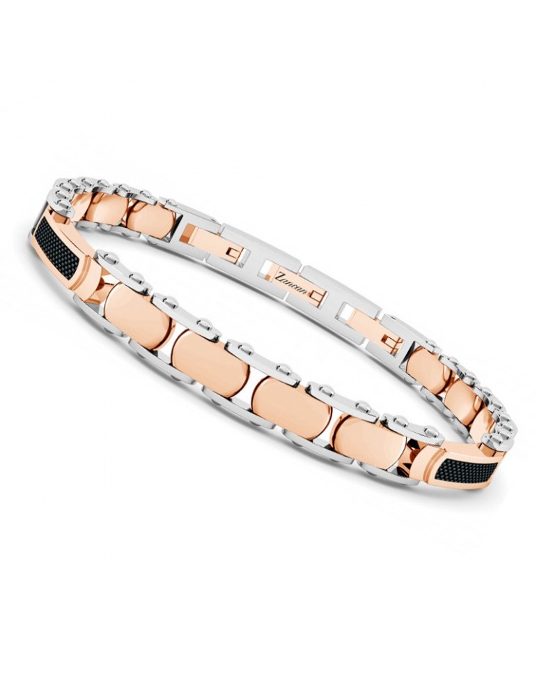 Zancan Men's Bracelet - Hi-Teck in 316L Steel Bicolor Rose Gold with Carbon Fiber Inserts - 0