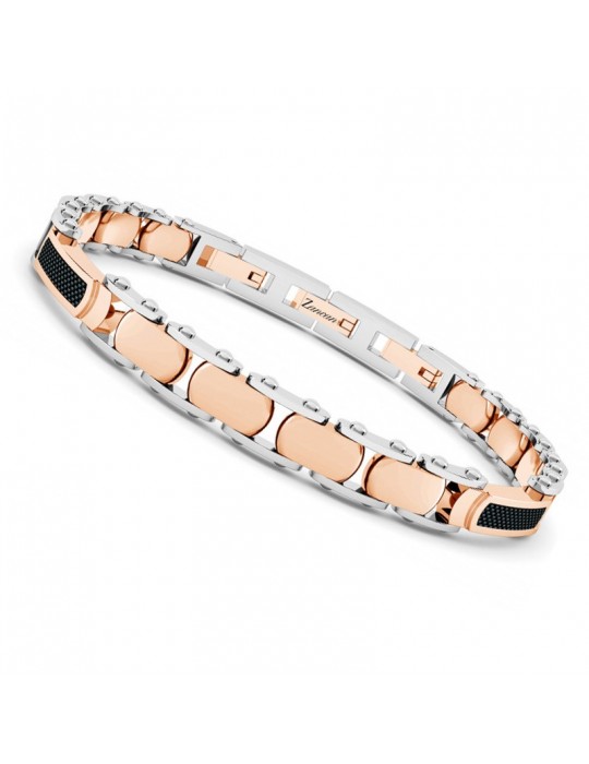 Zancan Men's Bracelet - Hi-Teck in 316L Steel Bicolor Rose Gold with Carbon Fiber Inserts - 0