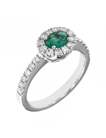 Anello Picca Donna - in Oro Bianco con Smeraldo e Diamanti Naturali - 0