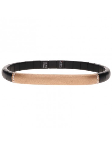 Roberto Demeglio Man's Bracelet - Pure Handcuff in Satin Black Ceramic with White Diamonds 0.12 ct - 0