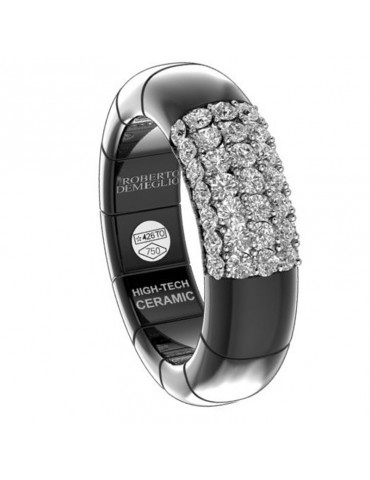 Roberto Demeglio Woman's Ring - Pure Black Glossy Ceramic with 0.38 Carat White Diamonds - 0