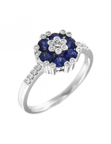 Picca Woman's Ring - in White Gold with Diamonds and Shappire - 0