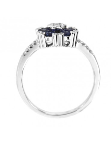 Anello Picca Donna - in Oro Bianco con Diamanti Naturali e Zaffiri - 0 2