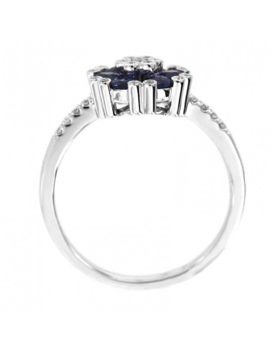 Anello Picca Donna - in Oro Bianco con Diamanti Naturali e Zaffiri - 0