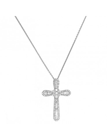 Collana Picca - Croce in Oro Bianco con Diamanti Naturali - 0