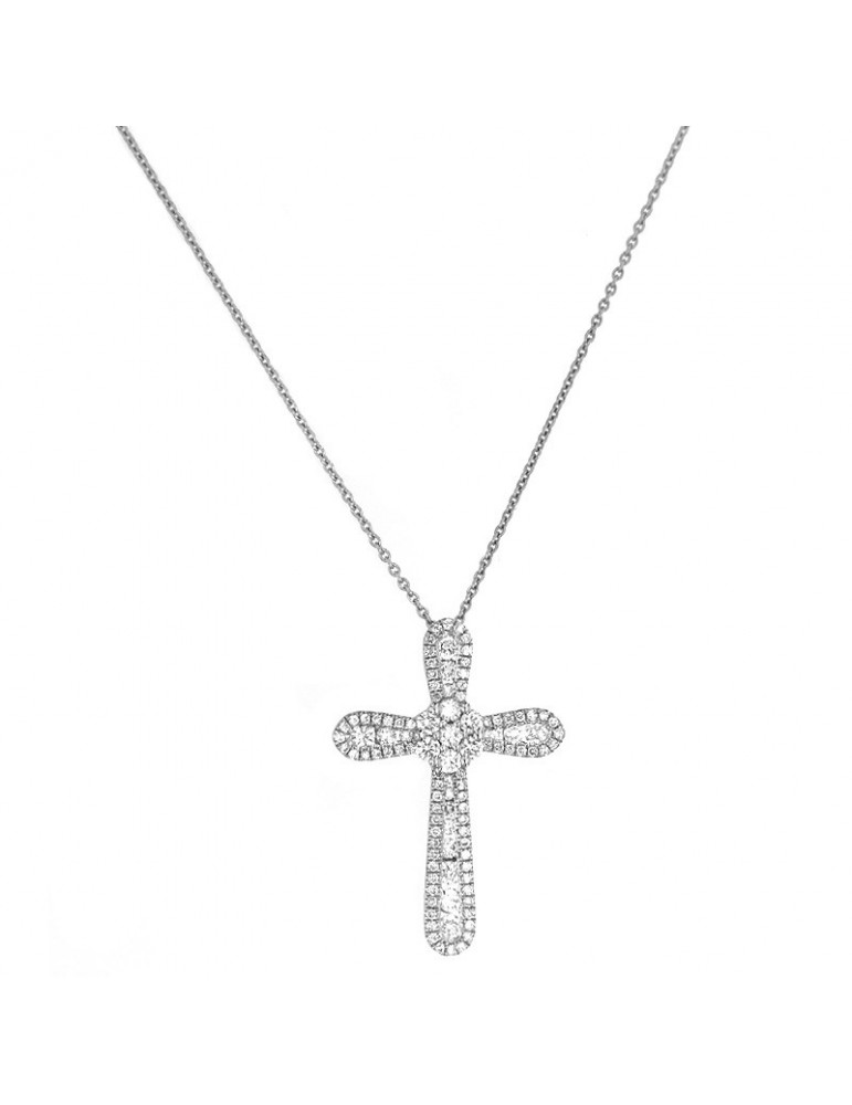 Collana Picca - Croce in Oro Bianco con Diamanti Naturali - 0