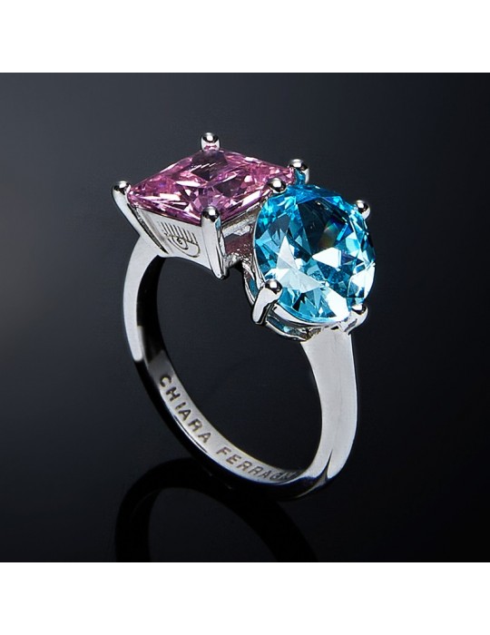 Ring Chiara Ferragni Woman - Princess Rainbow Silver with Pink and Blue Zircons - 14 - 0