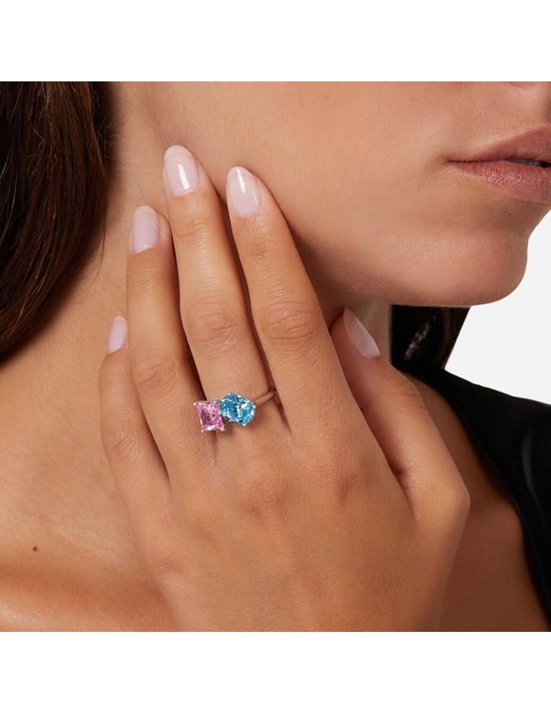 Ring Chiara Ferragni Woman - Princess Rainbow Silver with Pink and Blue Zircons - 14 - 0