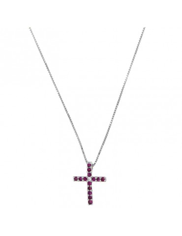 Collana Chirico - Croce in Oro Bianco con Diamanti e Rubini - 0