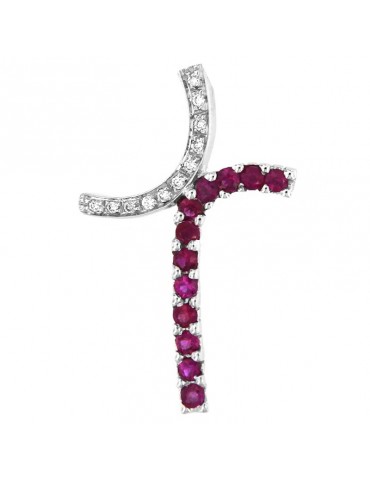 Pendente Chirico - in Oro Bianco con Diamanti e Rubini - 0