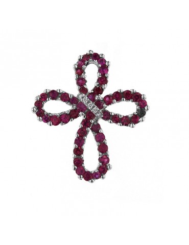 Chirico cross pendant with diamonds and rubies - 0
