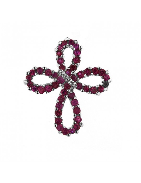 Chirico cross pendant with diamonds and rubies - 0