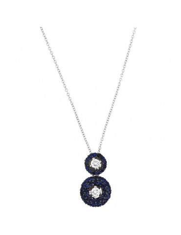 Chirico Woman Necklace - Double White Gold Pendant with Diamonds and Sapphires - 0