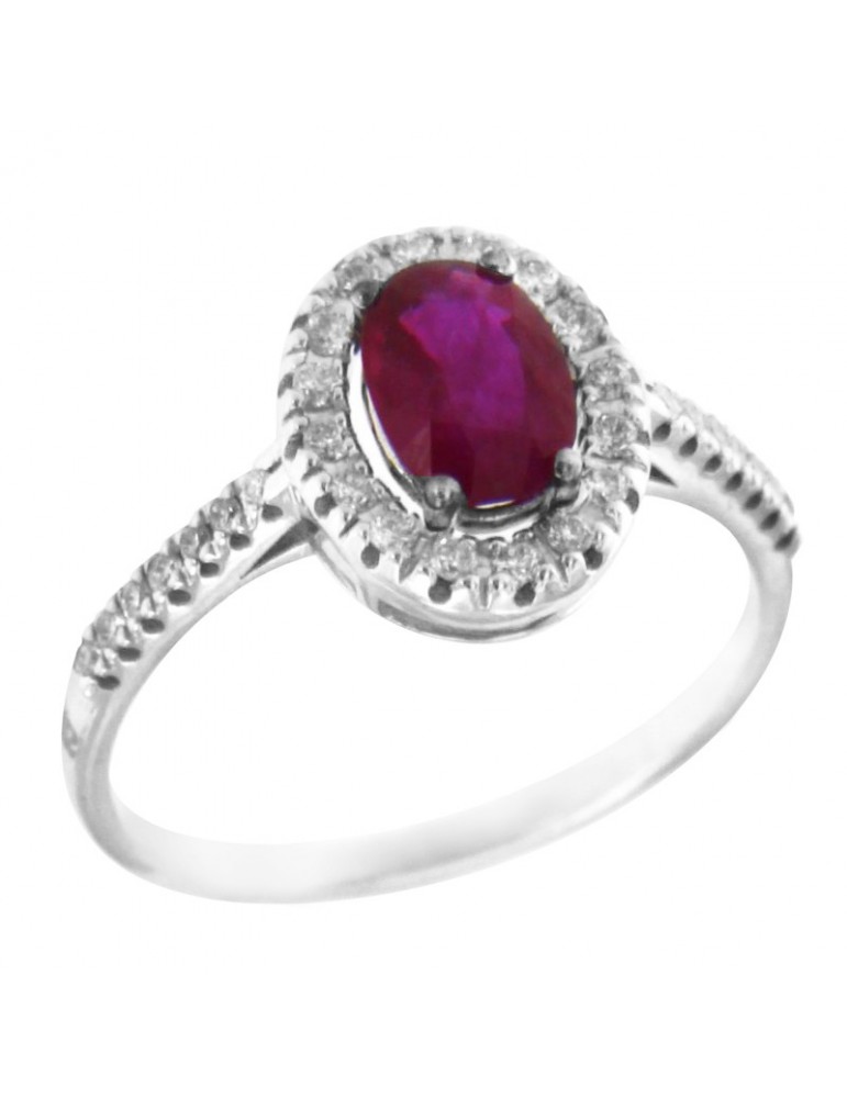 Davite & Delucchi Woman Ring - Rosette in 18k White Gold with Natural Diamonds and Ruby 0.90 ct - 0