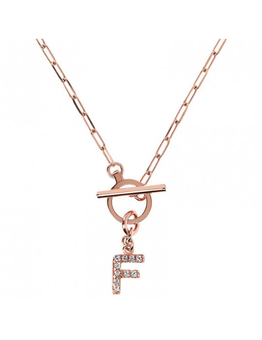 Bronzallure Women's Necklace - Letter F - White Zircons -WSBZ01934F
