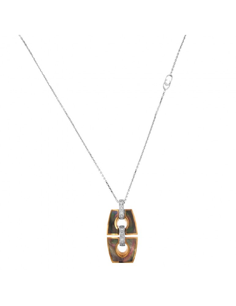 Chimento Woman's Necklace - 18k White Gold with Mother of Pearl Pendant and 0.31 Carat Natural Diamonds - 0