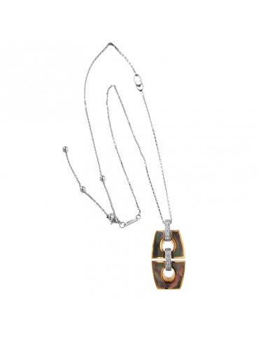 Chimento Woman's Necklace - 18k White Gold with Mother of Pearl Pendant and 0.31 Carat Natural Diamonds - 0 2
