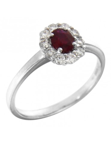 Giorgio Visconti Woman Ring - Rosette in 18K White Gold with Natural Diamonds and Ruby 0.47 ct - 0