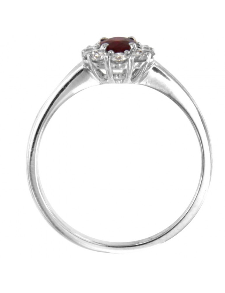 Giorgio Visconti Woman Ring - Rosette in 18K White Gold with Natural Diamonds and Ruby 0.47 ct - 0