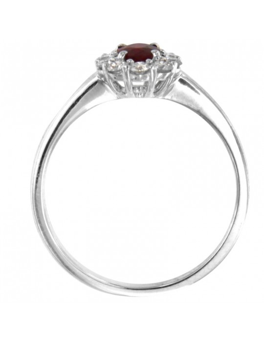 Giorgio Visconti Woman Ring - Rosette in 18K White Gold with Natural Diamonds and Ruby 0.47 ct - 0