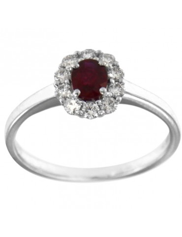 Giorgio Visconti Woman Ring - Rosette in 18K White Gold with Natural Diamonds and Ruby 0.47 ct - 0 2