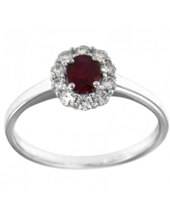 Giorgio Visconti Woman Ring - Rosette in 18K White Gold with Natural Diamonds and Ruby 0.47 ct - 0