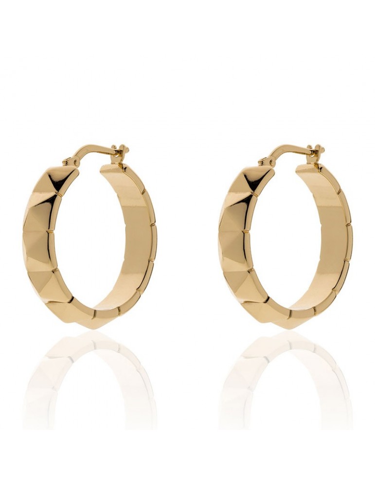 Unoaerre Women's Earrings - Classic Bronze Circle with Gold Relief Pyramids - 0