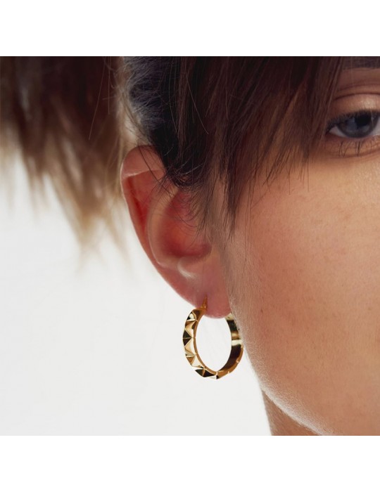Unoaerre Women's Earrings - Classic Bronze Circle with Gold Relief Pyramids - 0