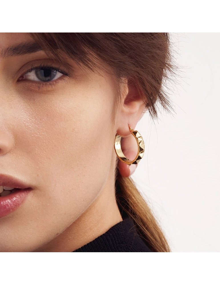 Unoaerre Women's Earrings - Classic Bronze Circle with Gold Relief Pyramids - 0