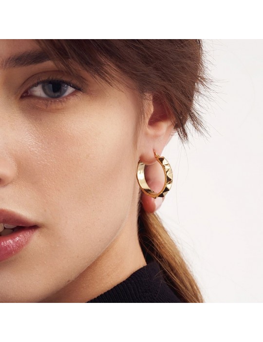 Unoaerre Women's Earrings - Classic Bronze Circle with Gold Relief Pyramids - 0
