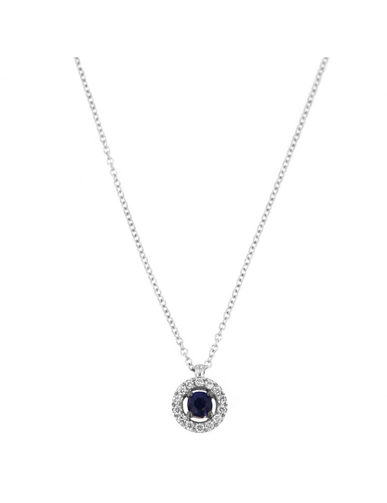 Collana Buonocore Donna - in Oro Bianco con Diamanti e Zaffiro - 0